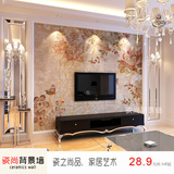 欧式瓷砖背景墙客厅3D 电视背景墙彩雕仿古文化砖微晶石蝶恋天香