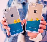 韩国iPhone6手机壳苹果6plus保护套5 5S游泳小黄鸭子流动液体外壳
