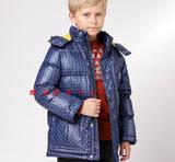 安奈儿男童装冬装加厚中长款格子羽绒服外套大衣AB345538特价清货