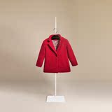 童装纯色常规红色2015秋装新款女童中长款子大衣韩版时尚毛呢外套