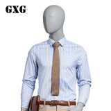 GXG男装[特惠]春季新品清新全棉衬衣 男士修身简洁蓝白格长袖衬衫