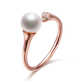 18K金镶珍珠开口戒圈心形镶钻简单时尚戒指环送自己首选礼物