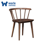 沃购进口全实木餐椅 北欧简约复古餐厅饭店橡木靠背座椅咖啡椅子