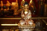 藏传佛家用品 尼泊尔进口7寸佛像啊弥陀佛纯紫铜 鎏金鎏银佛像