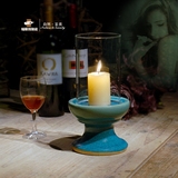 美式陶瓷玻璃罩防风烛台摆件家居餐厅酒吧浪漫烛台蜡烛婚礼蜡烛台