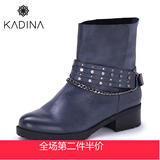 卡迪娜/kadina 专柜正品冬季短靴羊皮粗跟女鞋 铆钉靴女KA41530