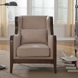 优梵艺术 MISSION兰德高档美式单人沙发椅布艺沙发椅 实木框架