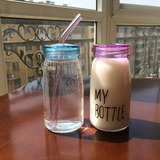 【天天特价】创意耐热吸管杯学生透明吸管玻璃杯带盖随手杯奶瓶