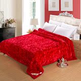 盖毯毛绒床单拉舍尔毛毯冬季加厚双层珊瑚法莱绒毯子婚庆大红双人