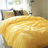 纯色纯棉四件套全棉床品三件套4素色床笠床单被套黄色床上用品