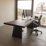 美式loft复古实木餐桌自然边办公长桌仿古电脑桌会议桌工作台书桌
