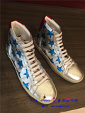 英国直邮15秋冬Saint Laurent SLP圣罗兰高帮星星银色蓝星运动鞋
