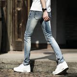 Gurbaks2016潮男夏装新款小脚磨白牛仔裤男韩版修身型弹力铅笔裤