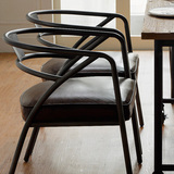 欧式铁艺靠背椅复古餐椅宜家休闲椅电脑椅皮面书房椅办公座椅