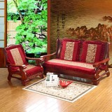 简约单双三人红实木沙发坐垫冬季法莱毛绒欧式组合美式木椅靠背垫