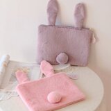 日系韩版新款潮品兔子耳朵带尾巴可爱毛绒布ipad包手拿包化妆收纳