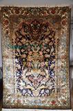 印度克什米尔 全手工真丝波斯地毯挂毯凤鸟呈祥4*6英尺两片