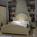 实木床1.8米1.5m双人床真皮软靠婚床白色地中海风格卧欧美式雕花