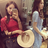 韩国代购2016夏季新款韩版性感女装显瘦OL包臀蕾丝镂空连衣裙短裙