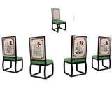 现代新中式餐椅 休闲室麻将桌椅子 创意个性实木布艺印画四季餐椅