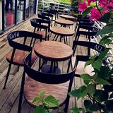 美式休闲咖啡厅桌椅组合阳台茶几小圆桌椅铁艺复古酒吧桌椅三件套