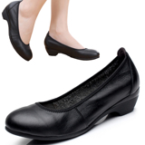 绝对舒服 女鞋平底真皮浅口单鞋低跟工作鞋女黑色职业鞋OL上班鞋