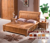 全实木高档橡木床双人床1.5 1.8米高箱框架床现代中式田园家具5色