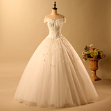 婚纱礼服2015冬季新款新娘婚纱蕾丝小花朵珍珠一字肩齐地显瘦修身