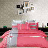 全棉床品四件套 纯棉家纺美式纯色双拼绣花床上用品1.8m被套床单