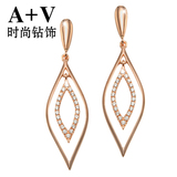 A+V18K玫瑰金钻石耳环耳钉长款欧美时尚高贵奢华排钻耳饰专柜正品