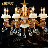 欧式奢华水晶吊灯客厅玉石灯具大气锌合金玉石大厅餐厅金色蜡烛灯