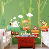 手绘卡通墙纸  儿童房卧室游乐园壁纸壁画 环保床头背景墙 小动物