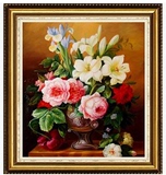 最新款DMC精准印花十字绣客厅卧室花草系列小幅油画花瓶玫瑰百合
