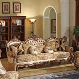 美式古典实木雕刻家具 欧式布艺沙发123组合 高档奢华别墅大户型