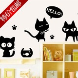 笔记本柜门衣柜贴纸儿童房幼儿园卡通 动物墙贴画黑白猫可移除