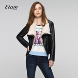 艾格 ETAM 女装2016冬装新品斜拉式毛领皮质皮衣外套15012113995