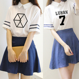 EXO夏装衣服女生鹿晗同款上衣+裙子两件组合学生韩版套装连衣裙
