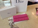 全新长款Dior迪奥女包正品代购2015新款玫粉经典羊皮菱格链条长款
