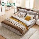 林氏木业现代布艺床可全拆洗布床1.8米1.5成人绒布双人床家具R214