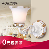 奥朵 欧式壁灯水晶床头灯卧室树脂复古壁灯雕花美式壁灯 70056