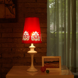 红色布艺结婚庆台灯 创意卧室床头灯 美式装饰复古典台灯个性客厅