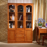 现代实木书柜书架橡木书房家具 抽屉书柜组合二门三门展示柜