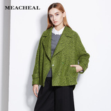 MEACHEAL米茜尔 绿色短款翻领毛呢外套上衣 专柜正品冬季新款女装