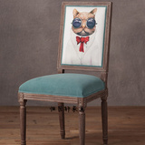 美式乡村创意动物图案方背餐椅新古典做旧实木个性时尚休闲椅书椅