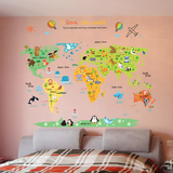 卡通动物世界地图 儿童房卧室幼儿园家装饰贴画贴纸可移除墙贴