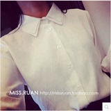 2016春装新款韩版大码长袖衬衫女白色纯棉打底衬衣修身学生上衣潮