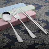 【天天特价】韩式不锈钢便携餐具3三件套 学生儿童筷子盒勺子套装