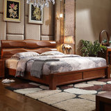佰古凡实木家具 床 实木床现代中式床1.5双人床1.8米高箱床橡木床