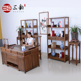 红木家具中式书房鸡翅木书桌办公桌椅书柜组合仿古实木老板写字台