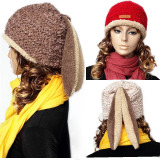 韩版冬季新款毛线帽 甜美可爱兔耳朵内衬保暖针织帽女士休闲帽子